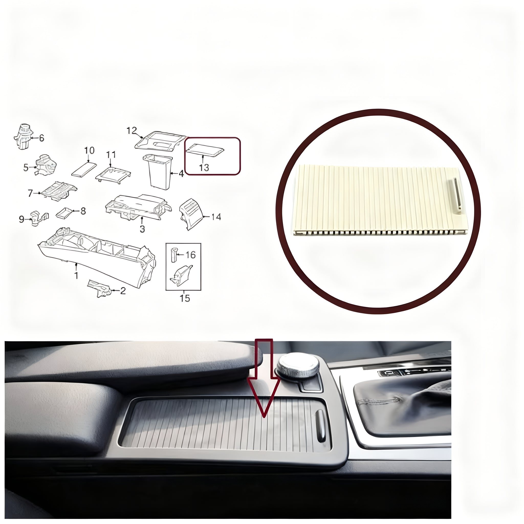 Cubierta de almacenamiento para persiana enrollable deslizante de consola, color beige, 20468047089051 para Mercedes W204 E W207 W212