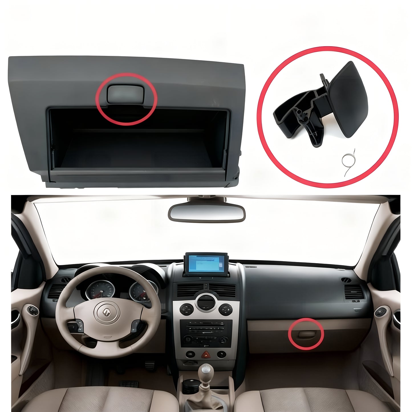 Botón de apertura de la tapa de la guantera, color negro (8200078820) para Renault Megane MK2 Clio MK3