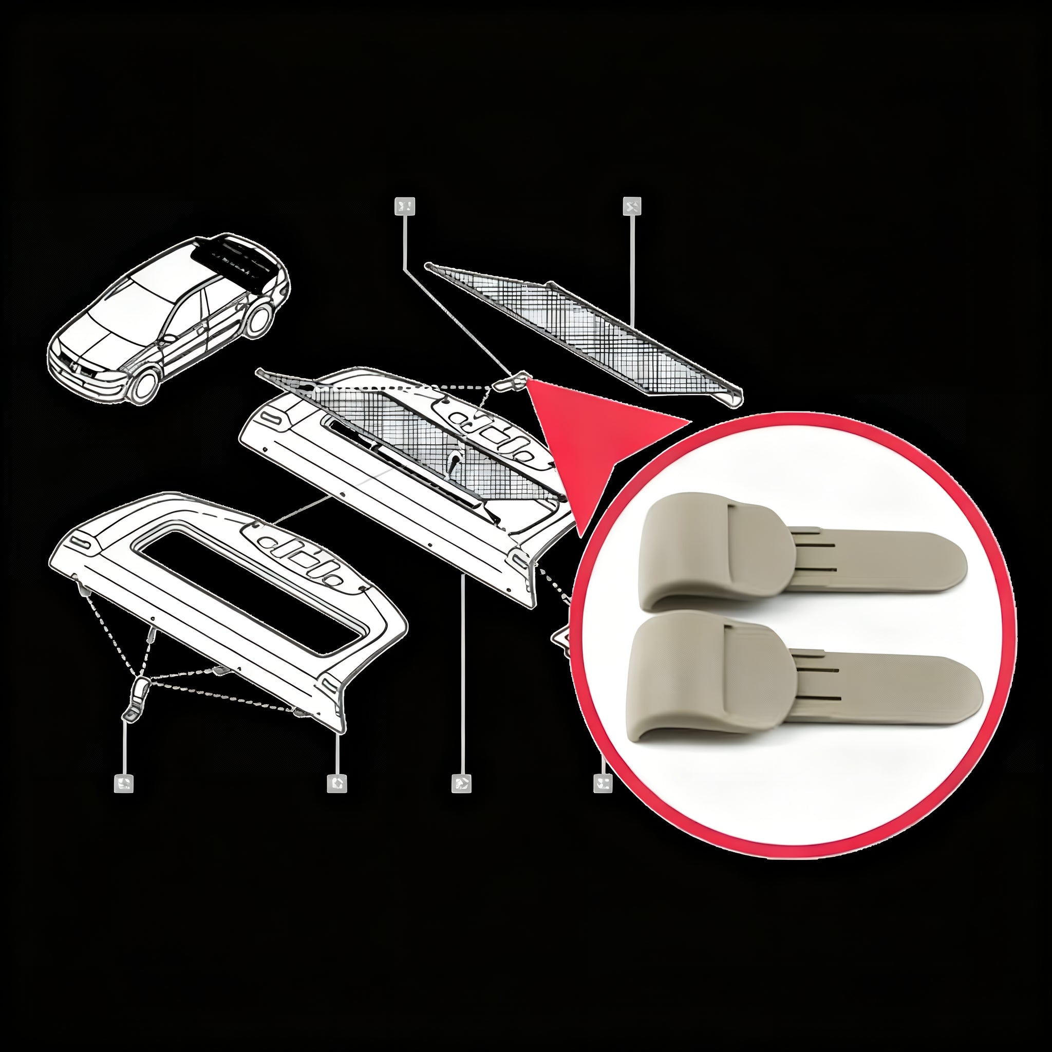 2 clips para cortina de visera trasera para Renault Megane MK2 Fluence Samsung SM3